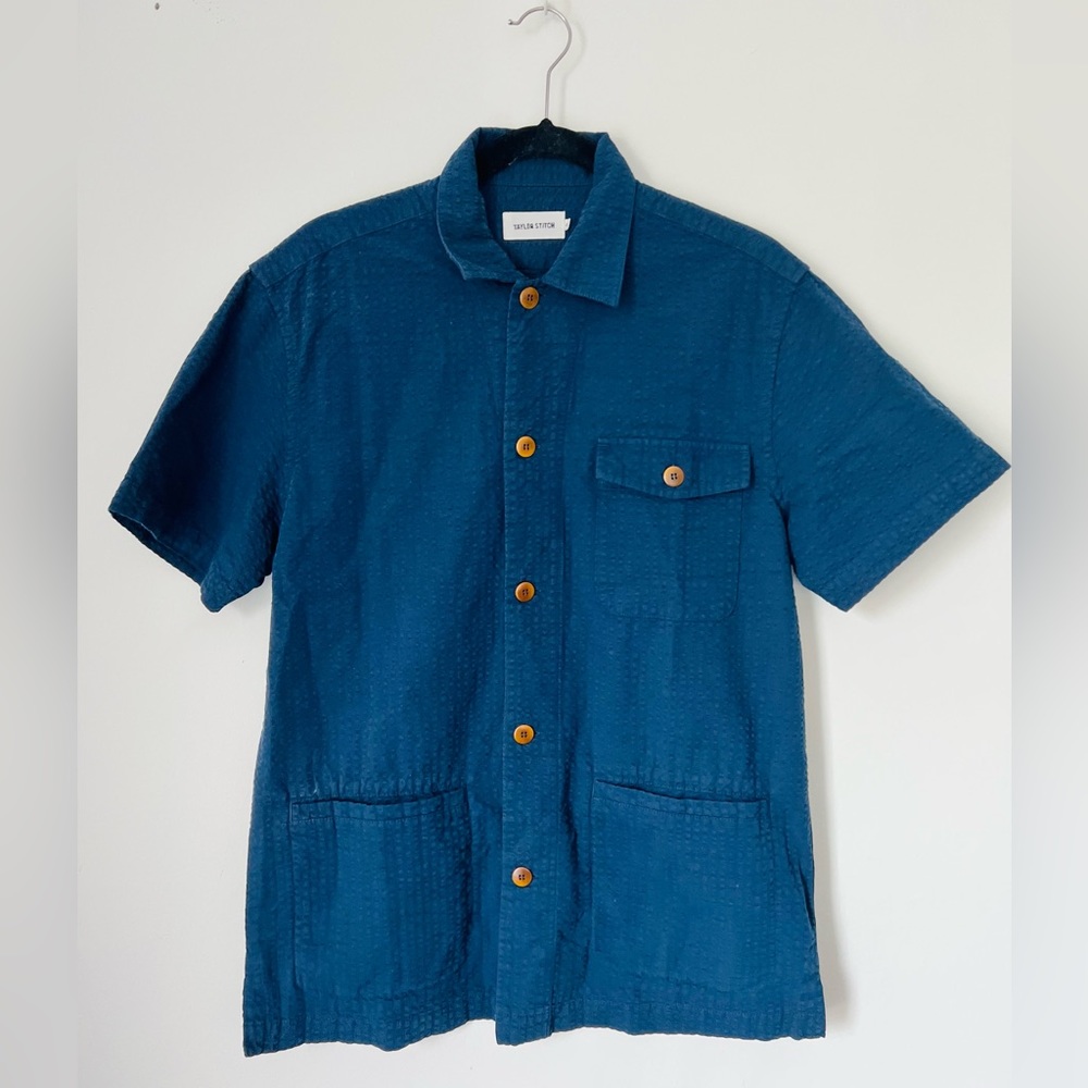 TAYLOR STITCH NAVY BLUE BUTTON DOWN SHORT SLEEVE SHIRT SIZE 40